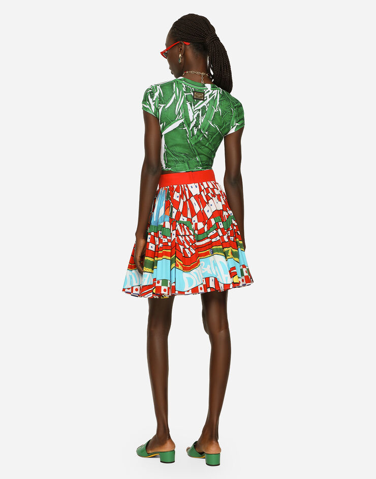 Dolce&Gabbana Short Carretto-print poplin skirt Azure F4CB1TFI5G3