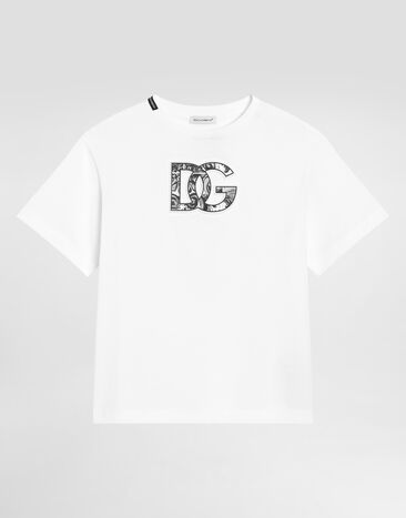 Dolce & Gabbana T-shirt manica corta con logo DG stampa Maiolica in rilievo Multicolore L4JTHVG7NVC