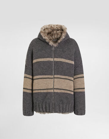 Dolce & Gabbana Knitted jacket with fur Multicolor GXVE9ZJGMC9