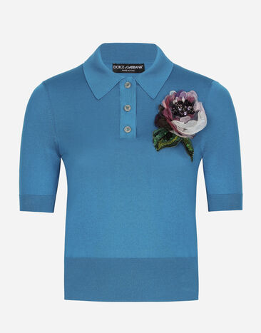 Dolce & Gabbana Silk polo-shirt with flower appliqué Print FXX31TJBSJF