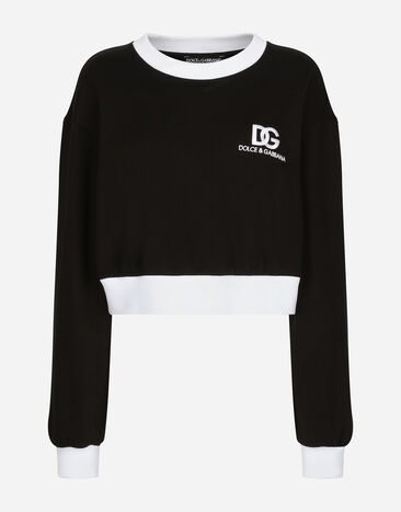 Dolce & Gabbana Sweatshirt aus Jersey mit DG-Logostickerei Schwarz FXE03TJBMQ3