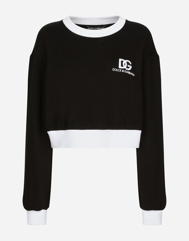 Dolce & Gabbana Sweat-shirt en jersey avec logo DG brodé Noir F9R51ZGDB6G