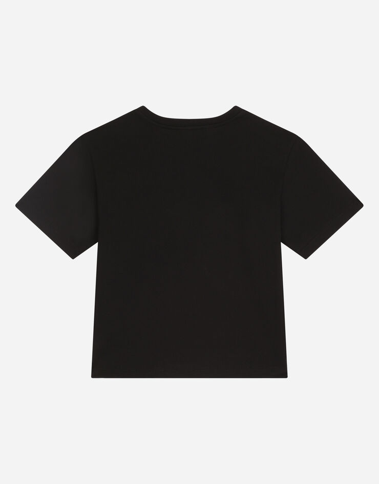 Dolce & Gabbana Rundhals-T-Shirt aus Jersey Stickerei DG Milano Schwarz L4JTEYG7E5G