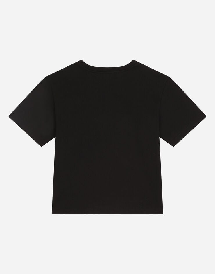 Dolce & Gabbana Camiseta de cuello redondo en punto con bordado DG Milano Negro L4JTEYG7E5G
