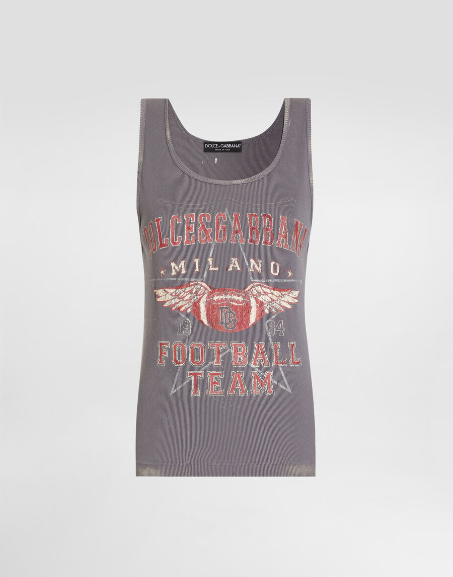 Ribbed tank top with distressed effect and print