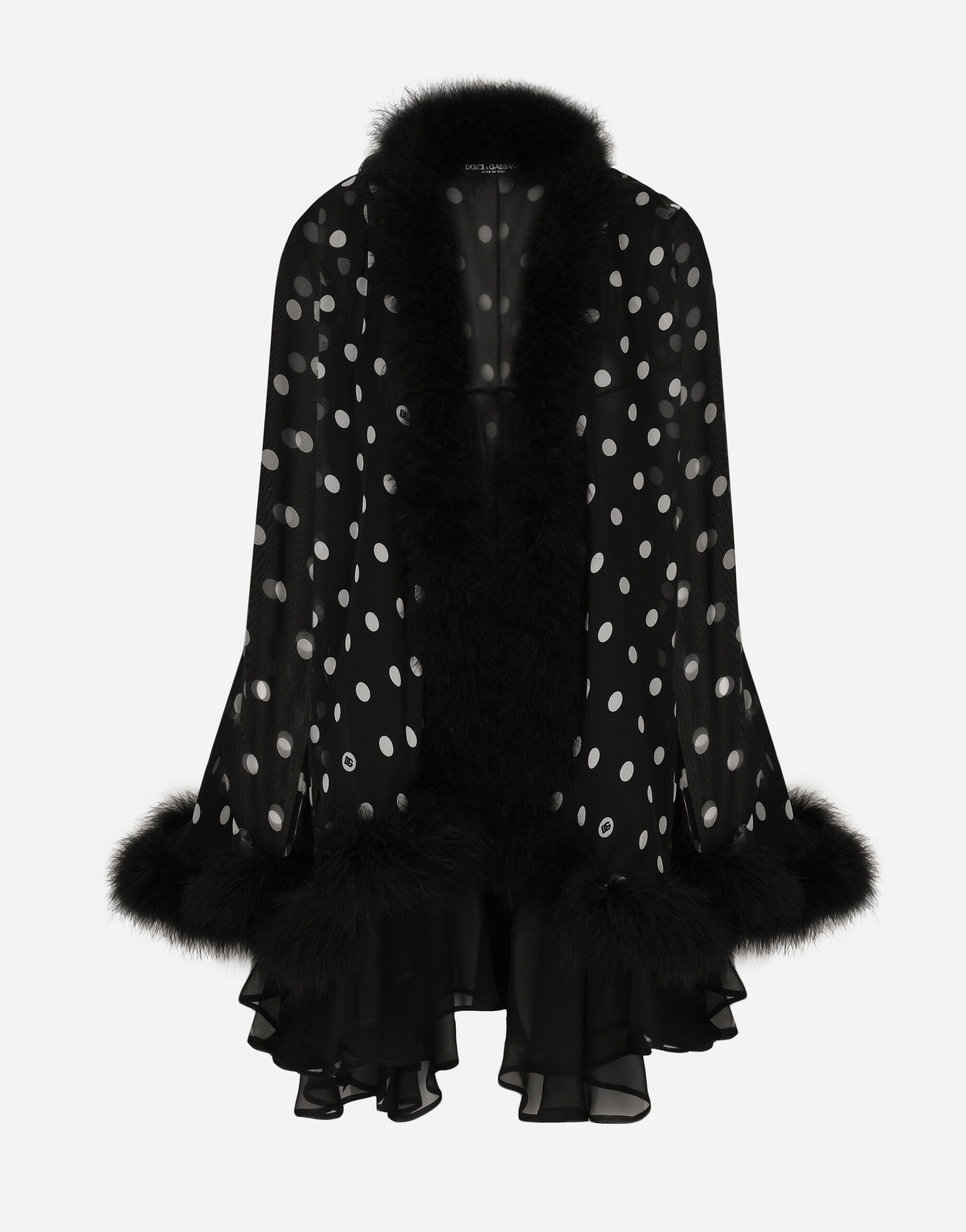 Dolce & Gabbana Chiffon cape with polka-dot print and marabou trim Print F0E1YTIS1VH