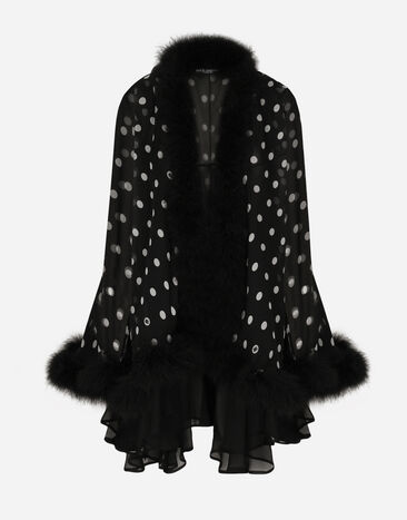 Dolce & Gabbana Chiffon cape with polka-dot print and marabou trim Print F0AH2THI1BD