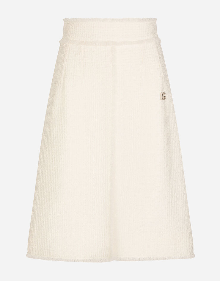 Raschel tweed midi skirt with central slit in White for | Dolce&Gabbana® US
