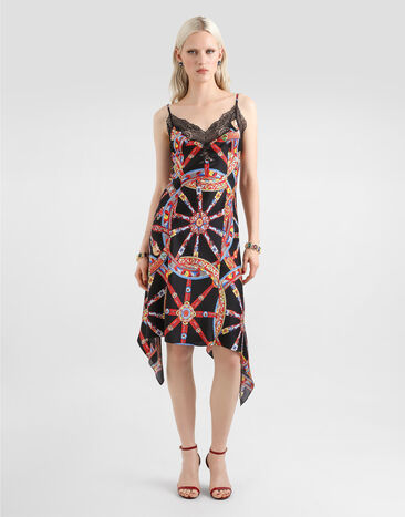 Dolce & Gabbana Vestido en satén de seda con estampado Carretto Multicolor F617TTIS13Y