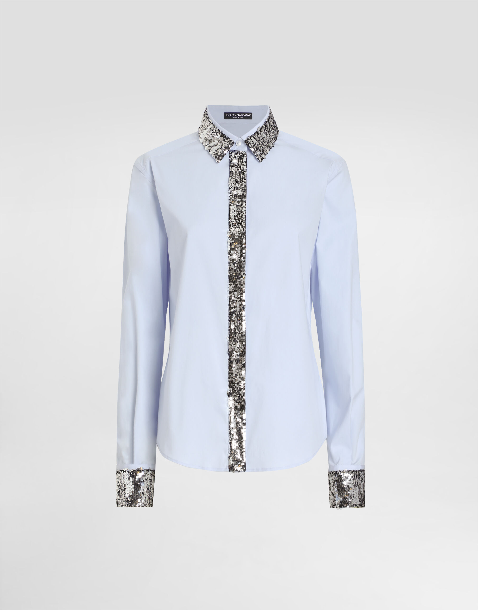 Cotton poplin shirt with sequin details in Azure for Women