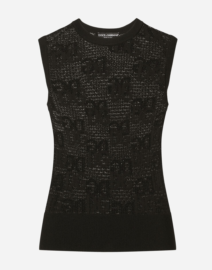 Dolce & Gabbana Sleeveless lace-stitch sweater with DG logo Black FXD66TJAIEK