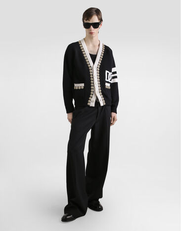 Dolce & Gabbana Wool cardigan with patch Multicolor GXVE2ZJBVR7