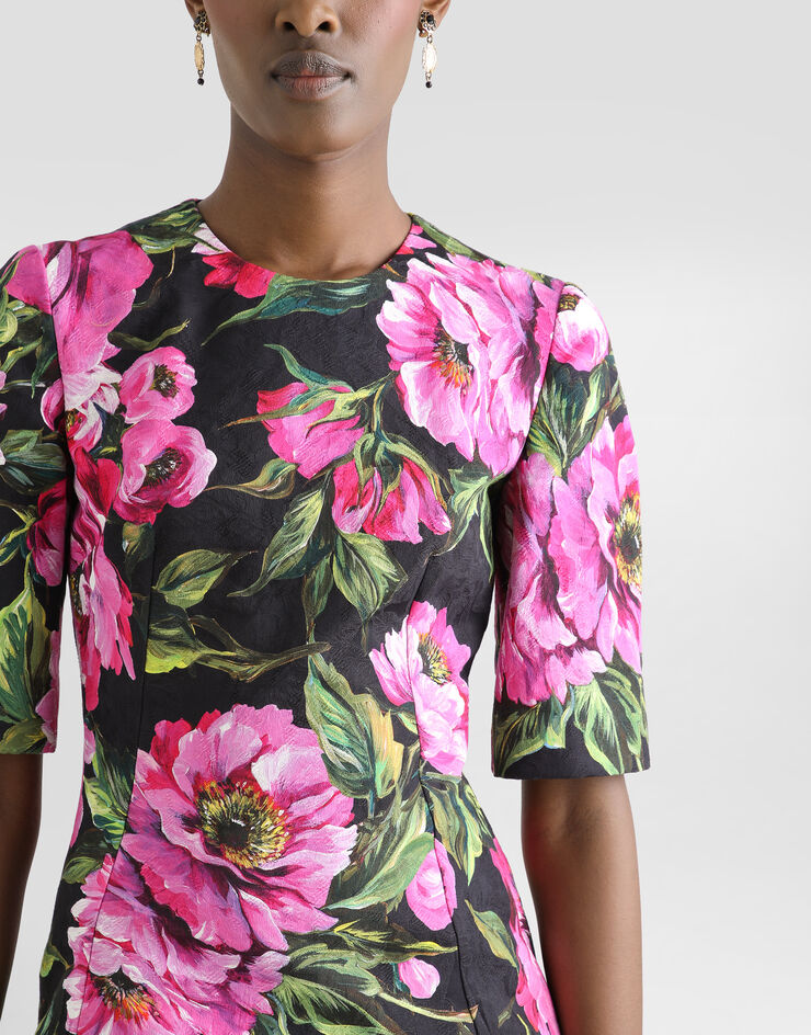 Dolce & Gabbana Sanduhr-Kleid in Midilänge aus Baumwolle Pfingstrosen-Print Drucken F6TMJTFSFN9