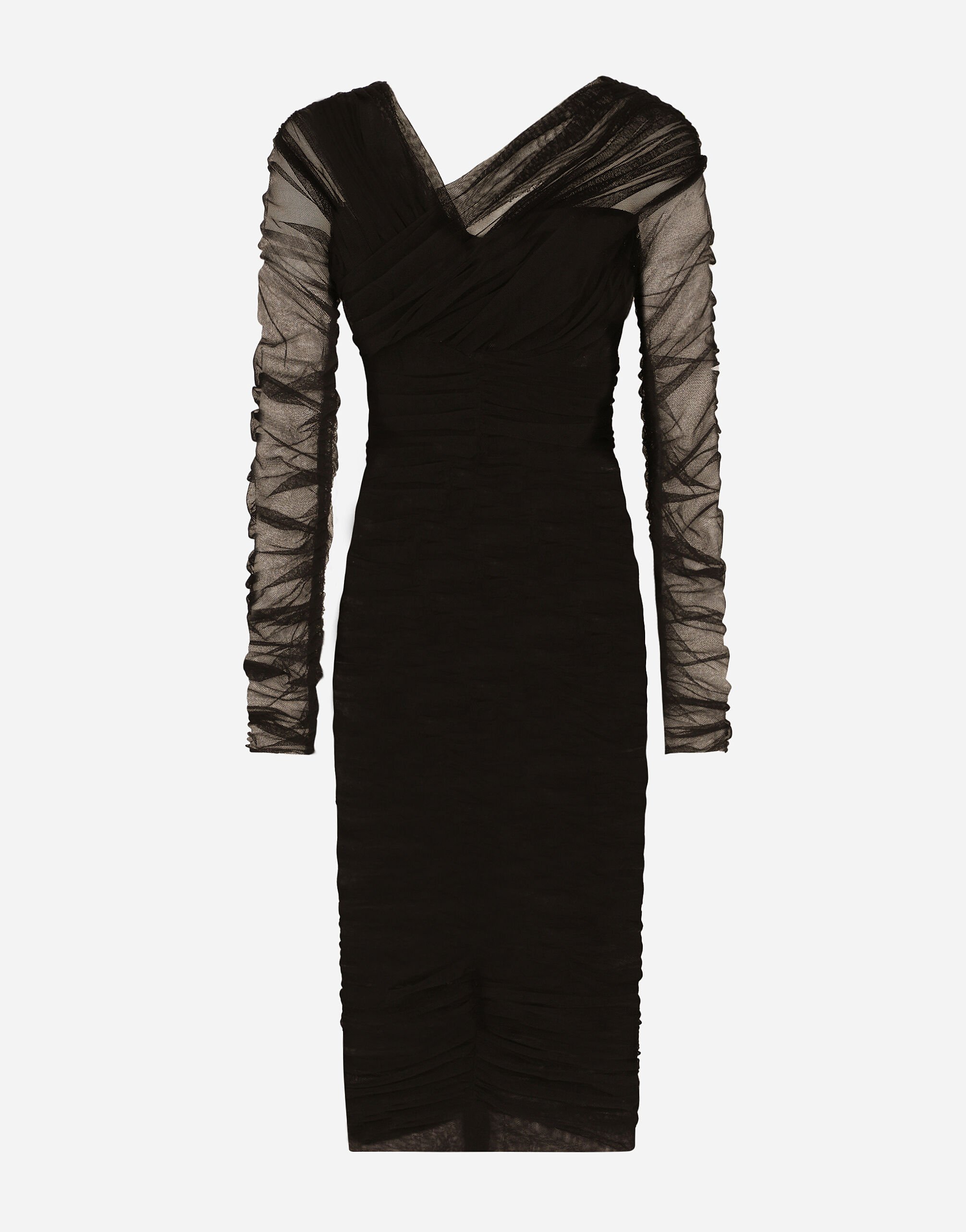Dolce & Gabbana Drapiertes Longuette-Kleid aus Baumwolltüll Drucken F6GADTHS1KD