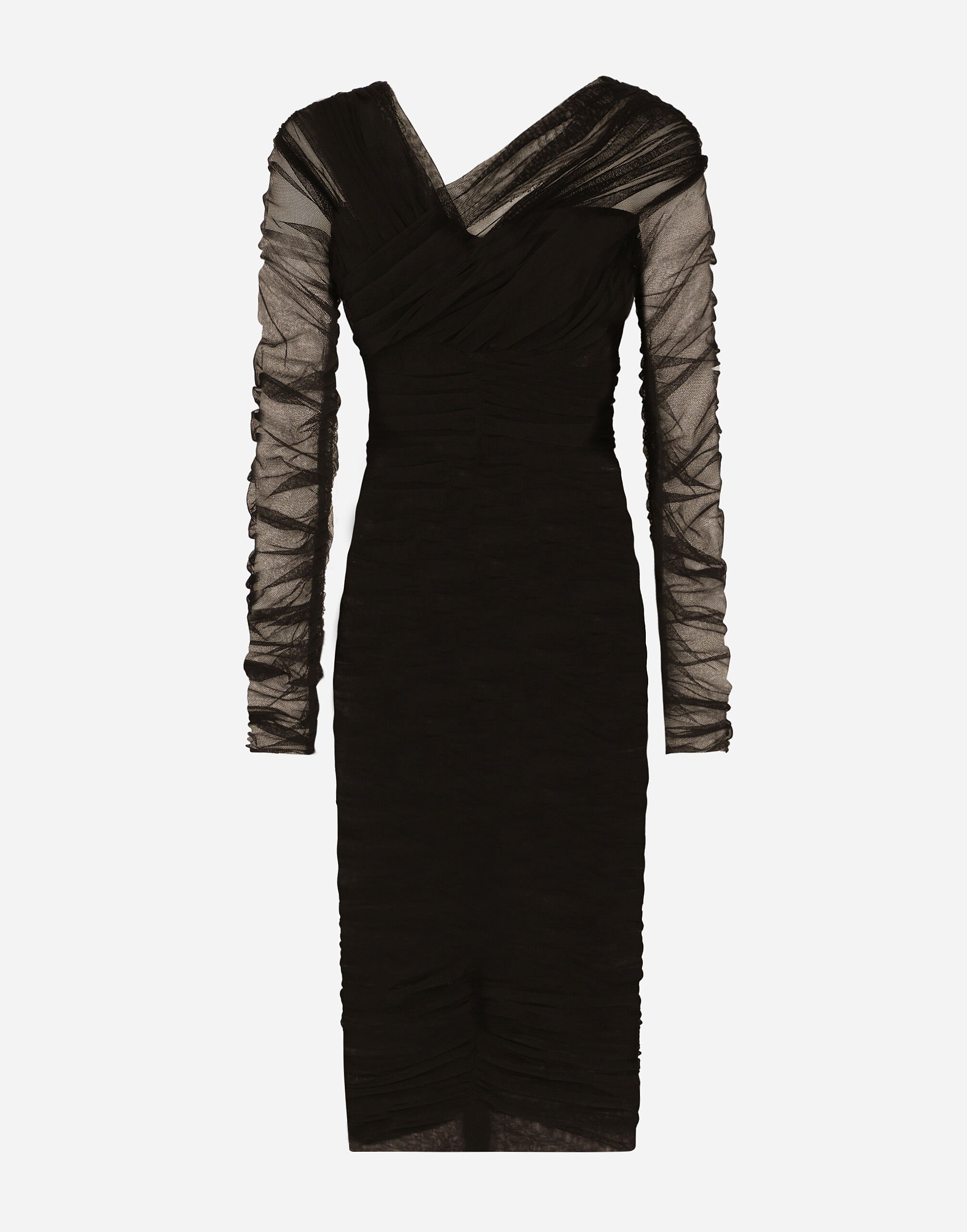 Draped midi dress in cotton tulle in Black for Dolce Gabbana US