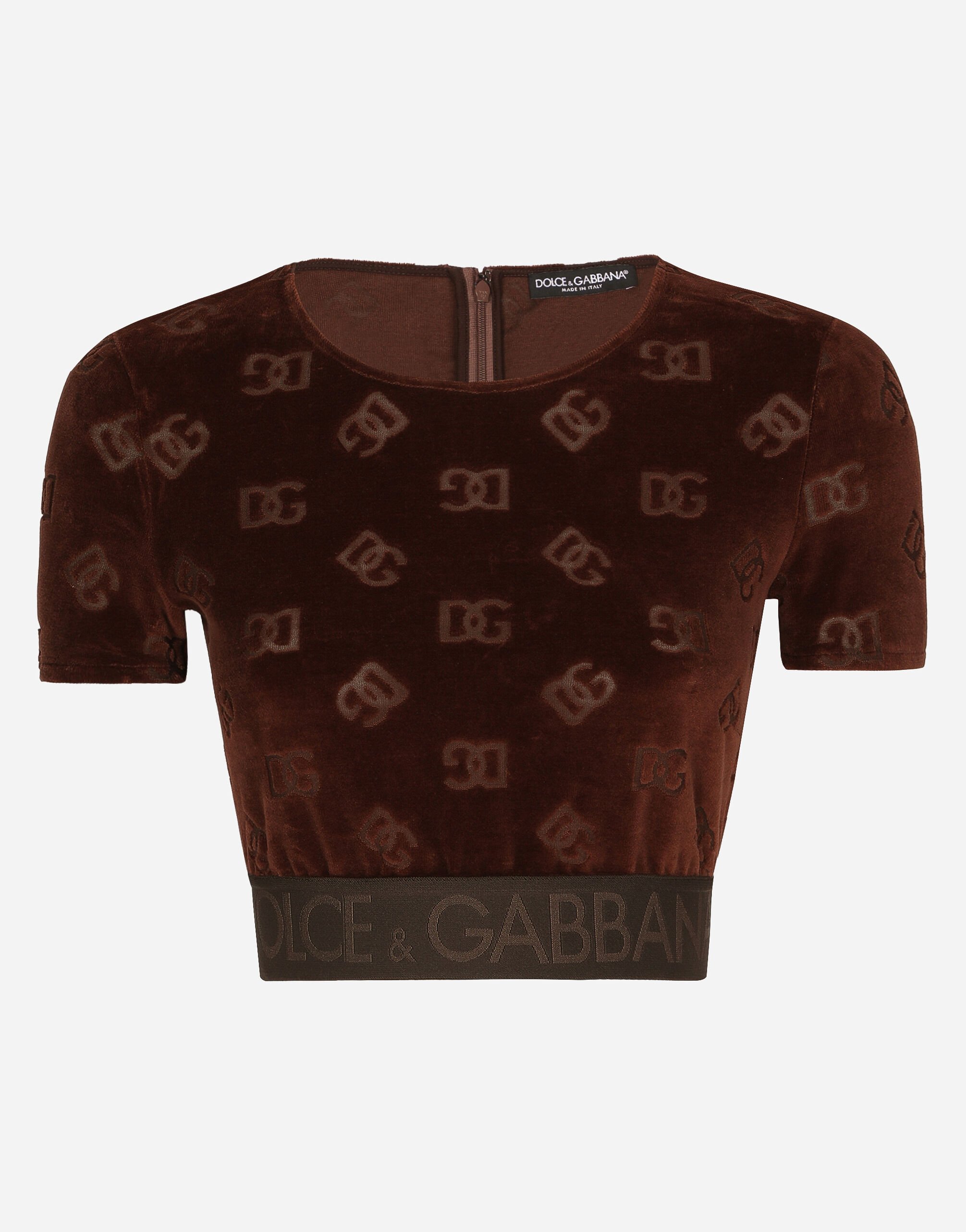 Dolce & Gabbana Chenille top with jacquard DG logo White F8U68ZG7G9A