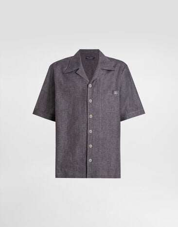 Dolce & Gabbana Camicia hawaii in tela di lino Grigio G5JH9ZFU4L5