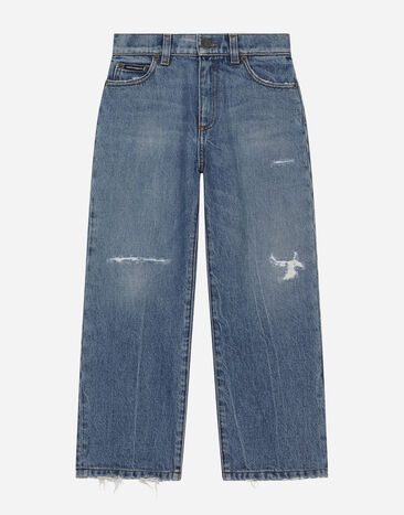 Dolce & Gabbana 5-pocket treated denim jeans with logo tag Print L44S10FI5JO