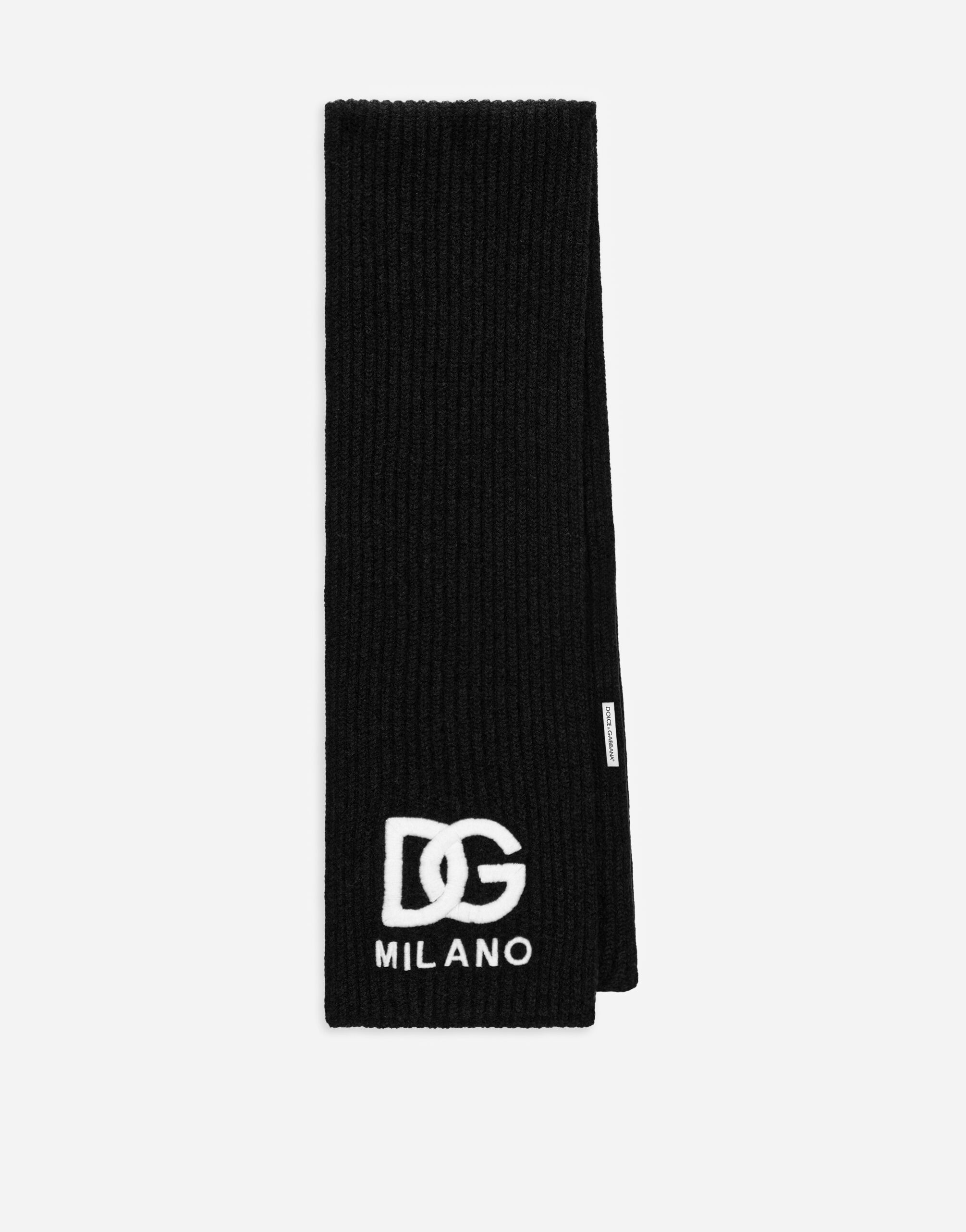 Fisherman's rib knit scarf with logo embroidery in Black for Men