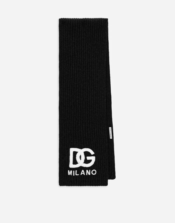 Dolce&Gabbana Fisherman’s rib knit scarf with logo embroidery Black LBKAD1JCVK6