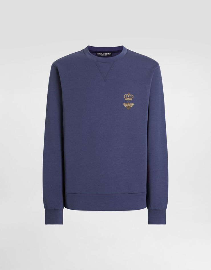 Dolce&Gabbana Cotton jersey sweatshirt with embroidery Blau G9ABJZHU7H9