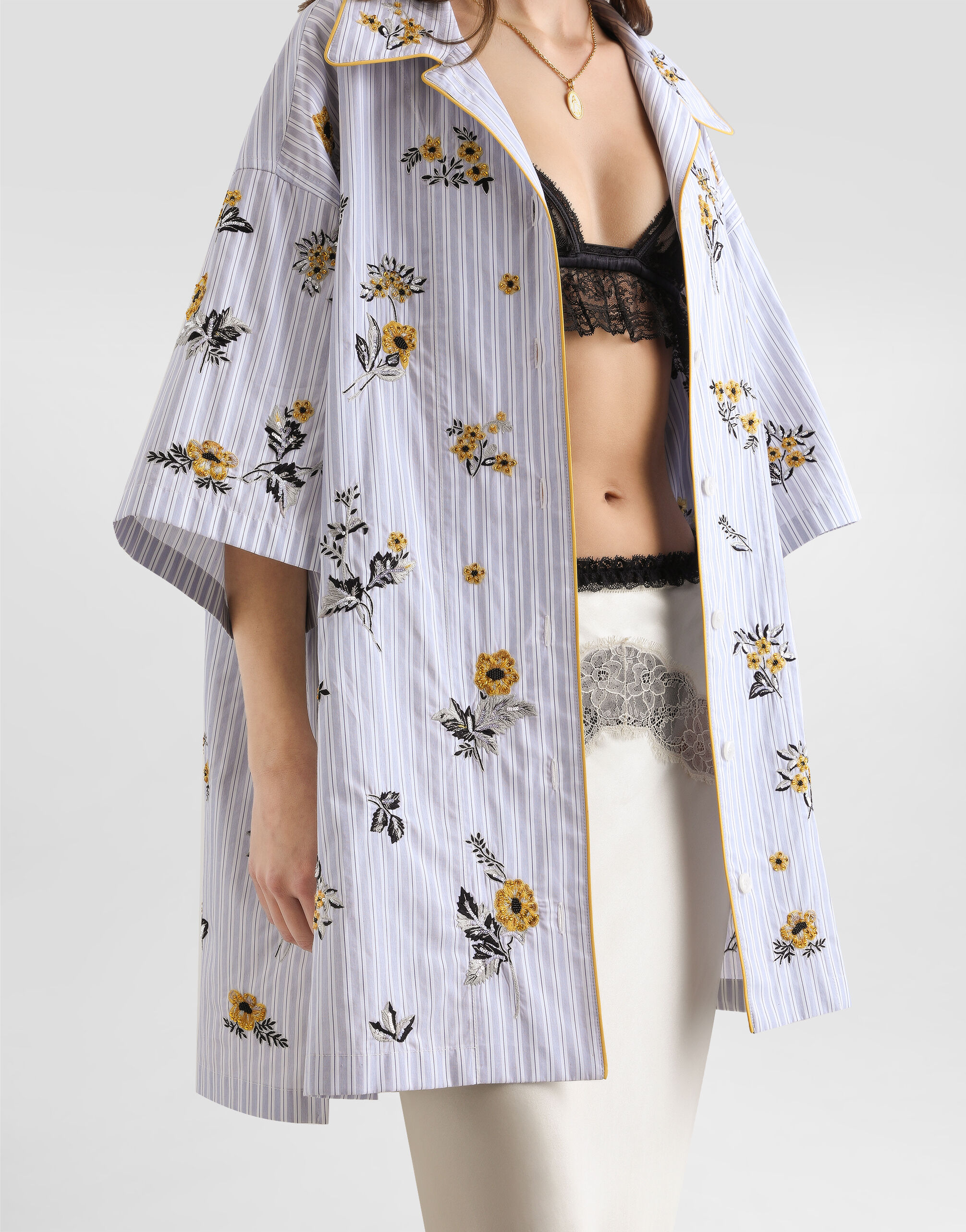 Poplin shirt with floral embroidery in Multicolor for Women