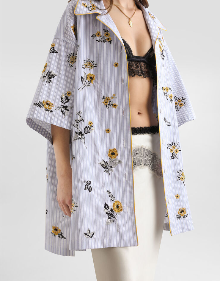 Dolce & Gabbana Poplin shirt with floral embroidery Multicolor F5U45ZGDDR9