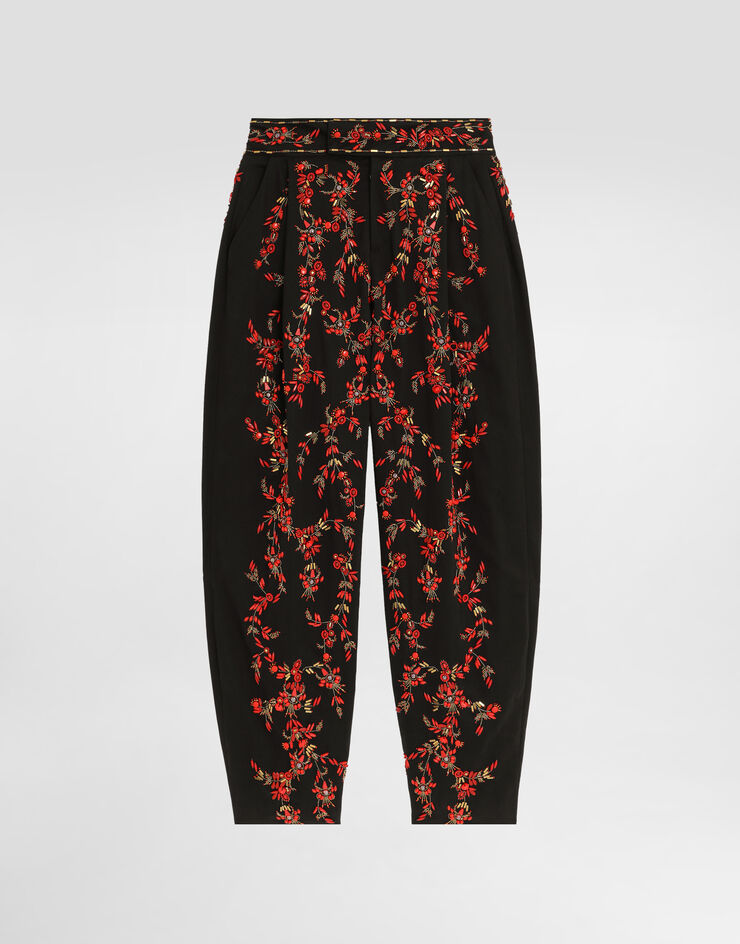 Dolce & Gabbana Cotton twill pants with coral embroidery Multicolor GP11RZGJ267