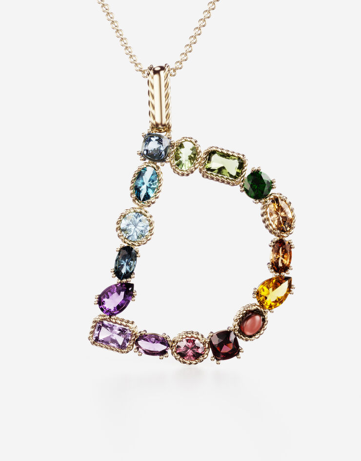 Dolce & Gabbana Rainbow alphabet D pendant in yellow gold with multicolor fine gems Gold WAMR2GWMIXD