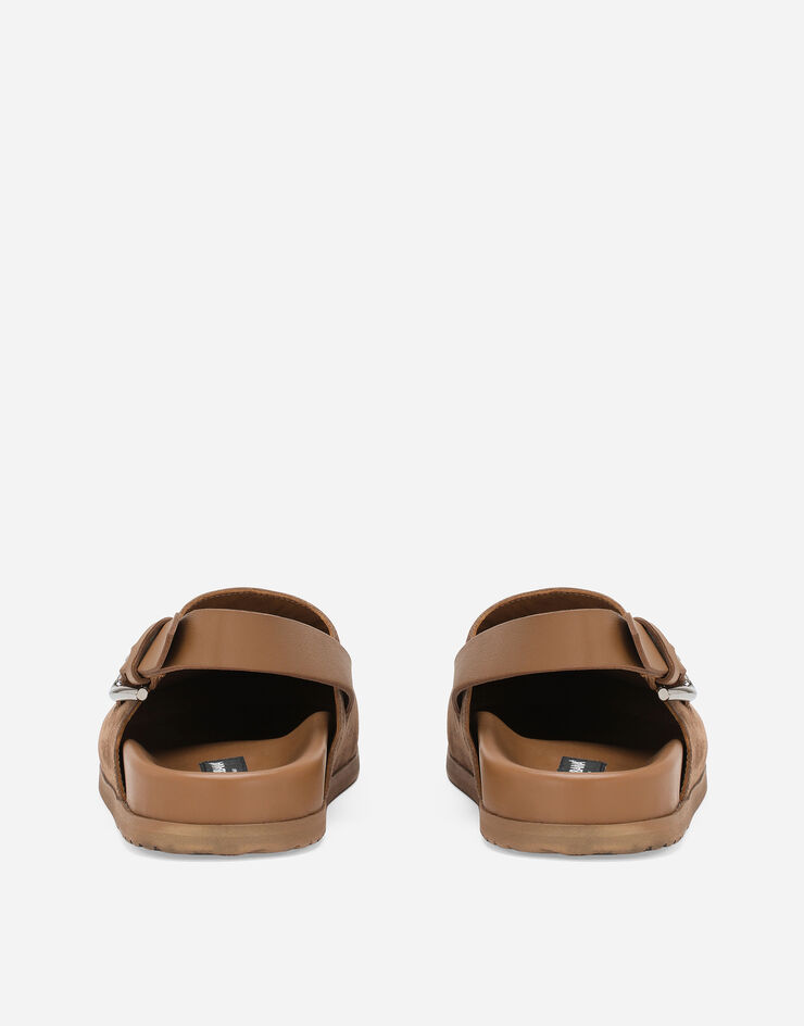 Dolce & Gabbana Suede mules with logo tag Brown A80402A4434