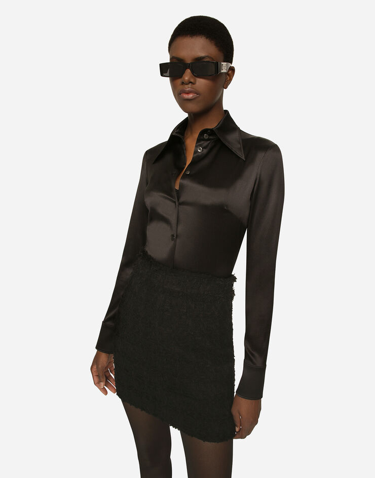 Dolce&Gabbana Long-sleeved silk shirt Black F5R11TFURAG