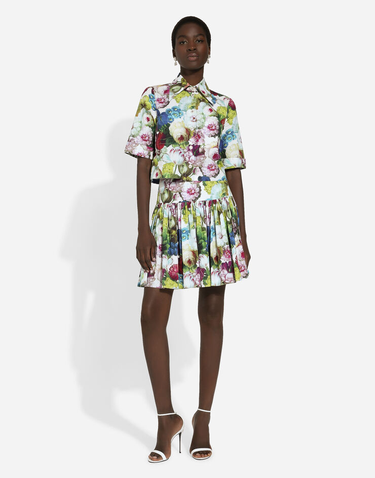 Dolce & Gabbana Short cotton skirt with nocturnal flower print Print F4CFATHS5Q2