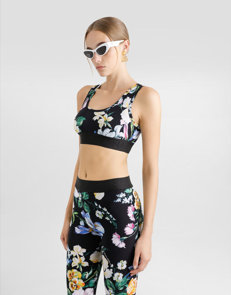 Dolce & Gabbana 花卉印花平纹针织运动文胸上衣 版画 F777YTFSG8L