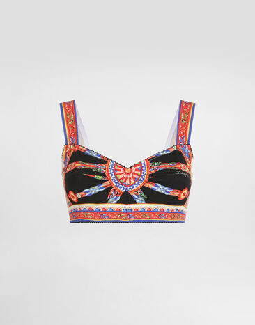 Dolce & Gabbana Carretto-print charmeuse top Multicolor F7Y28TGDDTA