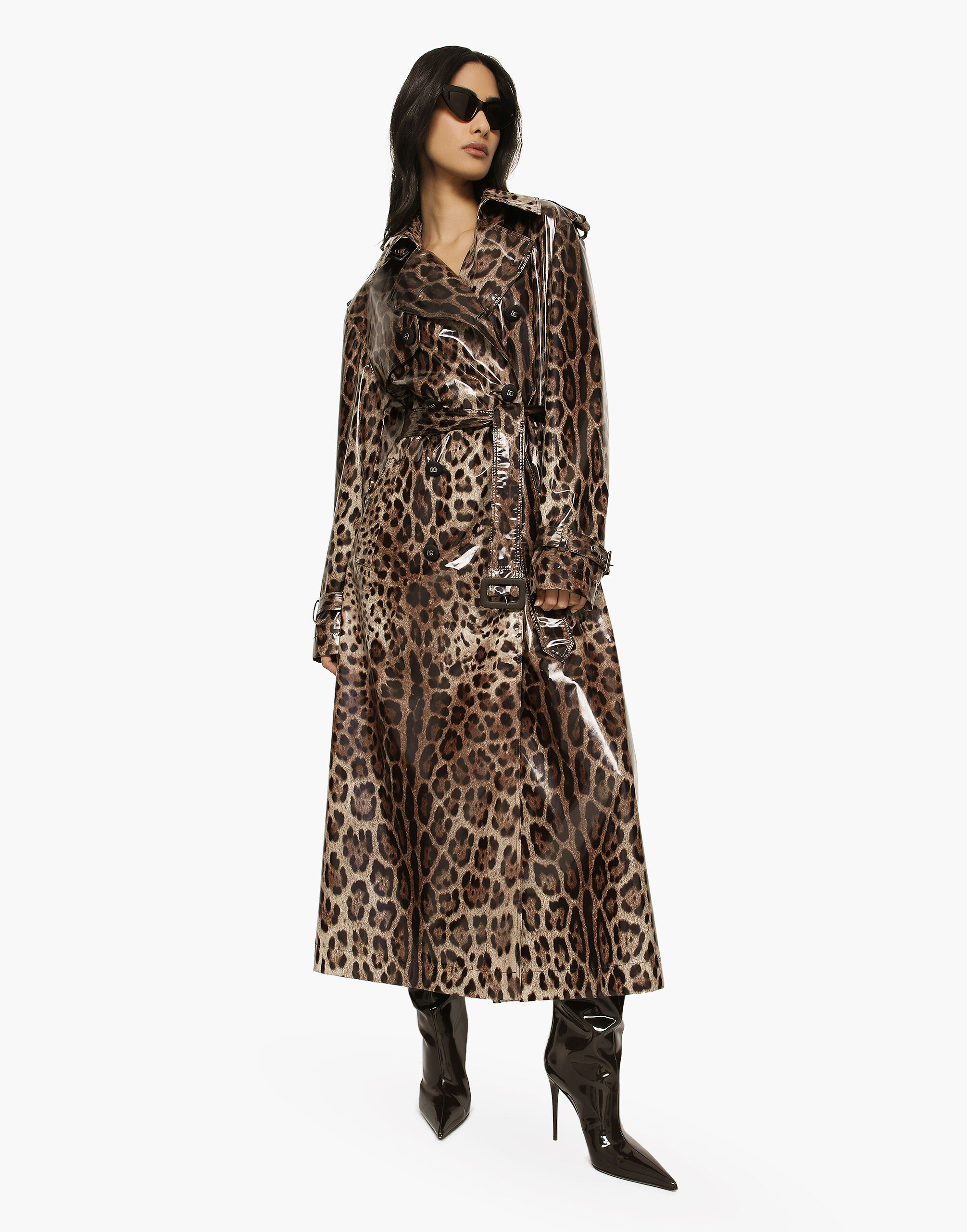Leopard print coated sateen trench coat in Animal Print for for