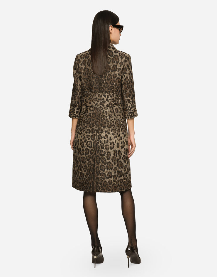 Dolce&Gabbana Vestido midi en jacquard de lana con motivo de leopardo Multicolor F6DBDTFJ3D9