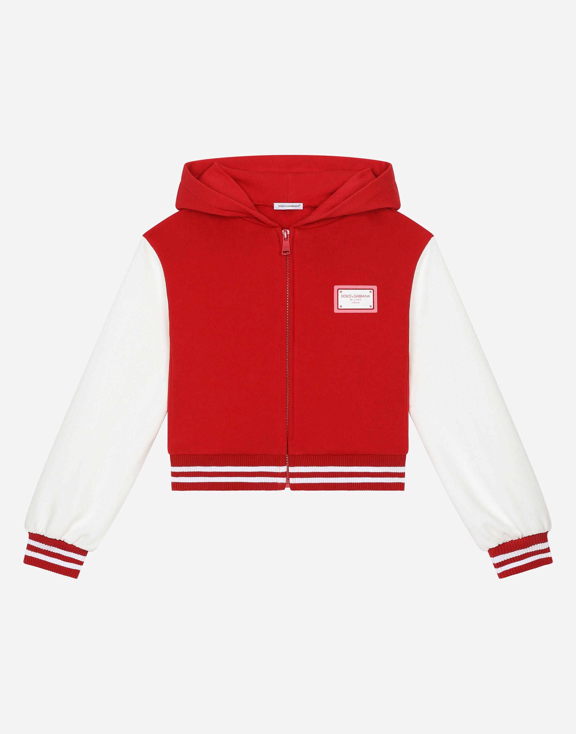 Jersey hoodie with branded tag and Dolce Gabbana logo in Bordeaux for Girls Dolce Gabbana