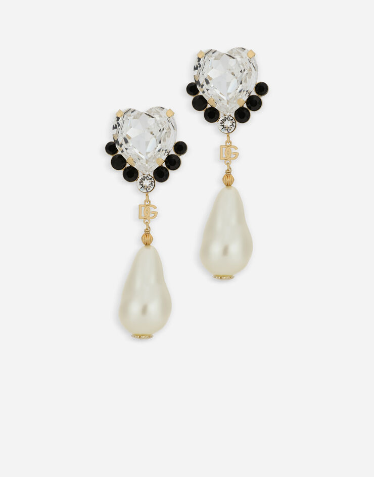 Dolce & Gabbana Drop earrings with pearls, rhinestones and DG logo Gold WEO8S5W1111