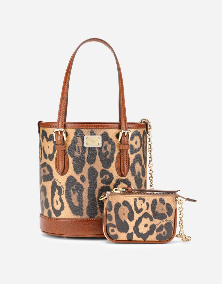 Dolce & Gabbana Small bucket bag in leopard-print Crespo with branded plate Multicolor BB6934AW384