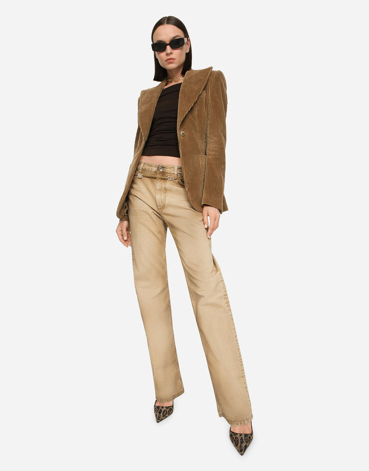 Dolce&Gabbana Veste droite Turlington en velours côtelé Beige F29HYTFUWDU