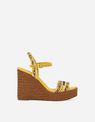 Dolce & Gabbana Wedge sandals with majolica embroidery Yellow CR1741AQ240