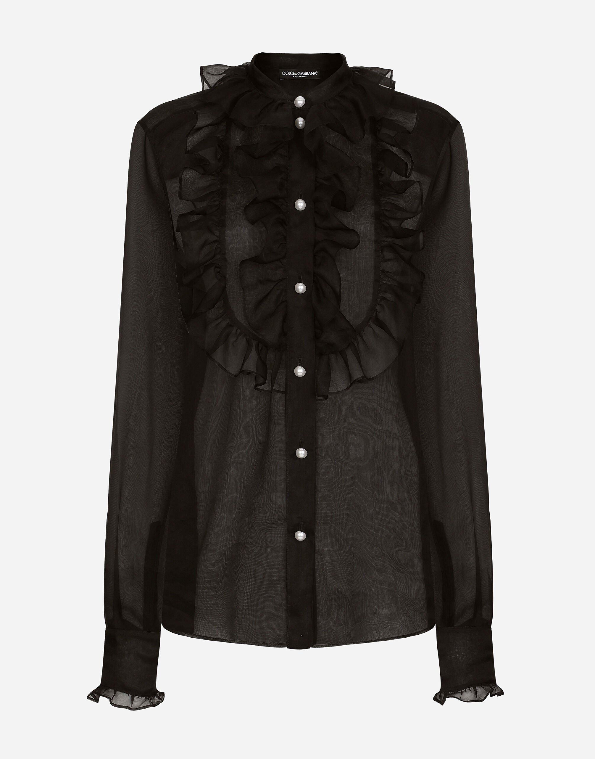 Dolce & Gabbana Organza shirt with shirt front and ruffles Black F7T19TG9798