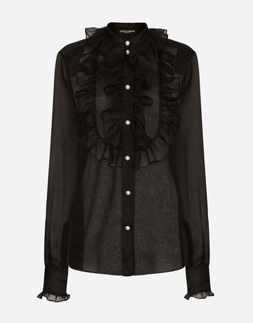 Dolce & Gabbana Organza shirt with shirt front and ruffles Black F5S10TFU1BU