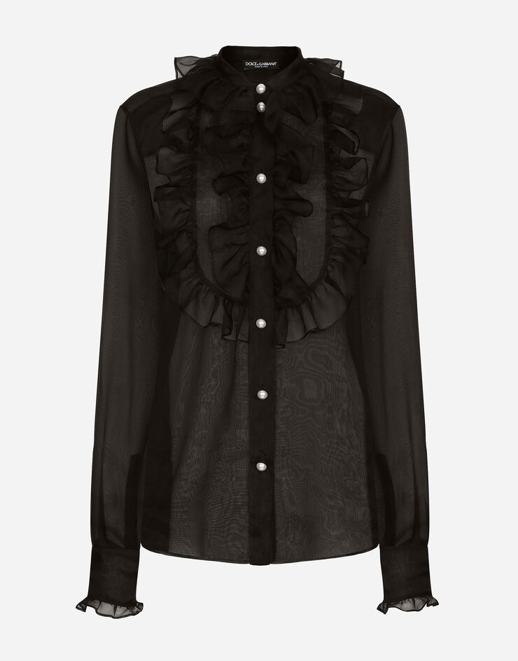 Dolce & Gabbana 플래스트런 & 러플 장식 오간자 셔츠 블랙 F5S10TFU1BU