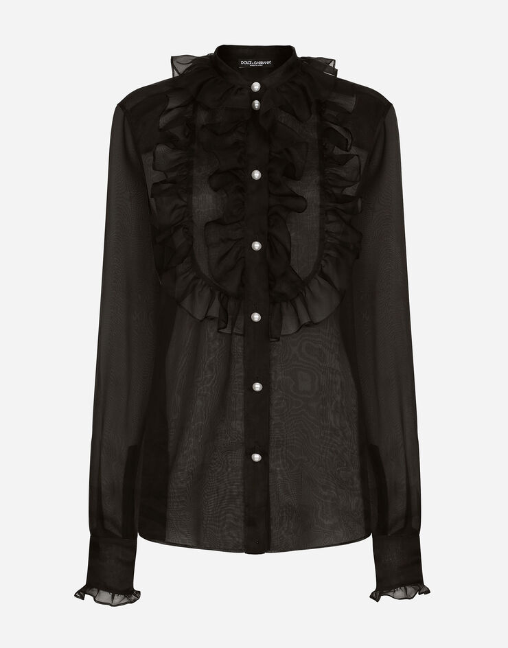 Dolce & Gabbana Camisa de organza con plastrón y volantes Negro F5S10TFU1BU