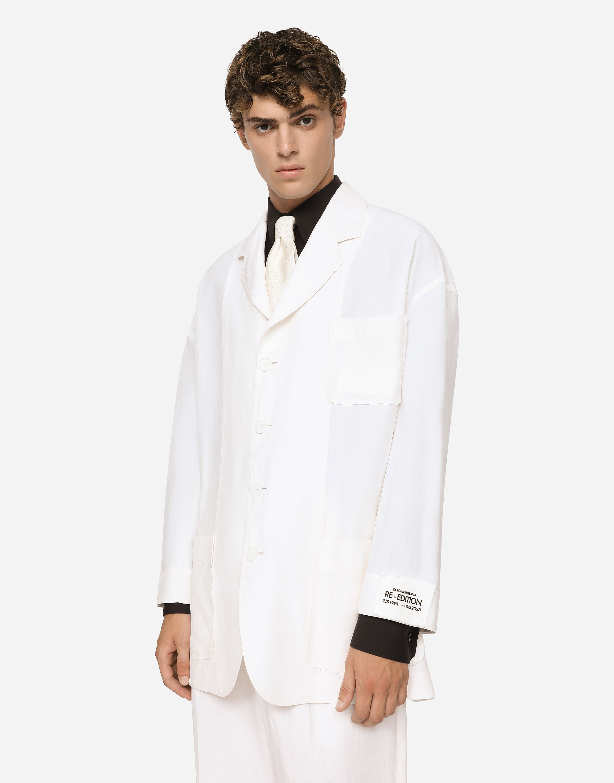 Oversize single breasted linen and silk jacket in White for Men Dolce Gabbana