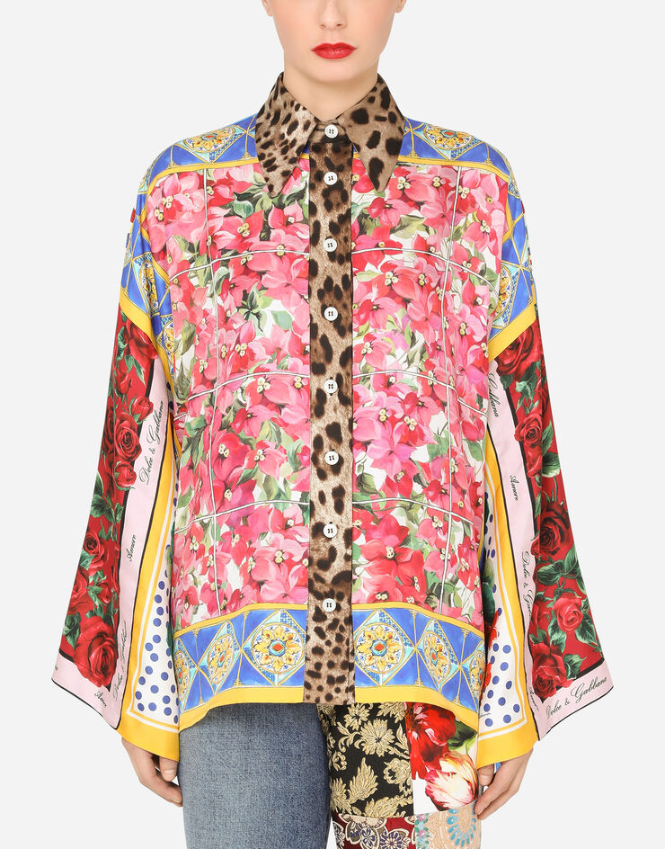 Dolce & Gabbana Twill shirt with mixed foulard prints BLUE F5O28TGDY30