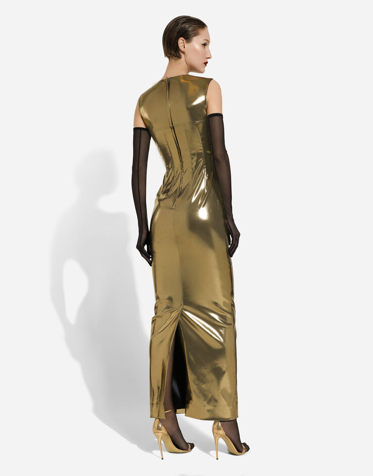 Long foiled satin corset dress in Gold for | Dolce&Gabbana® US