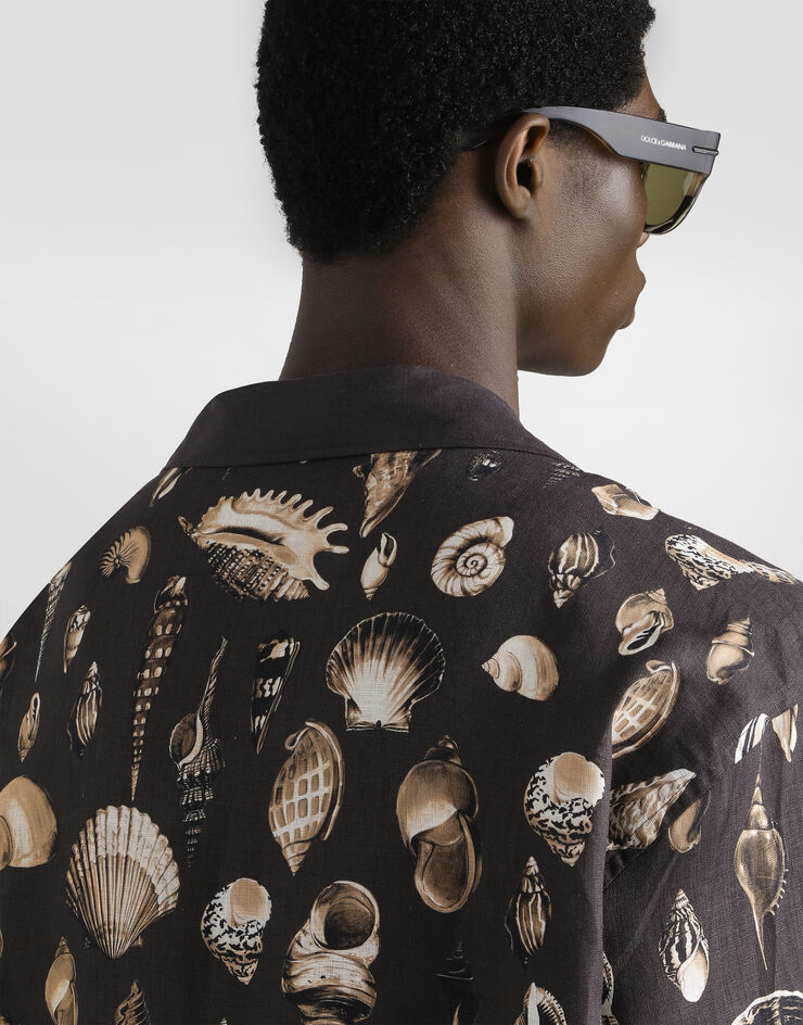 Dolce & Gabbana Shell-print oversized linen canvas shirt Multicolor G5NK0TFP4NS