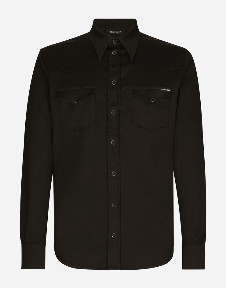 Coated black stretch denim shirt in Multicolor for for Men | Dolce&Gabbana®